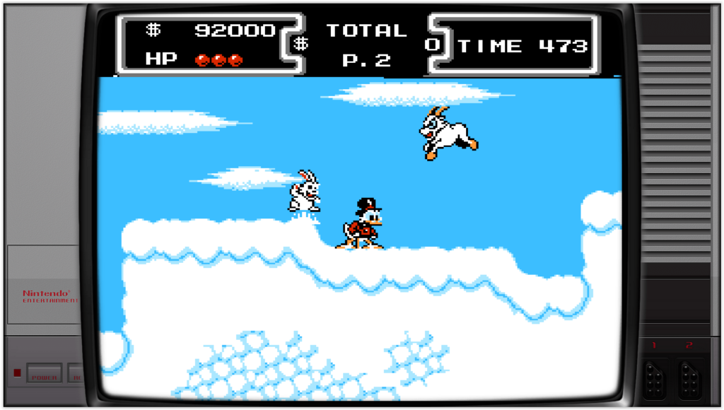 ducktales sur nes, l'himalaya avec ses lapins et ses chèvres qui vous attaquent
