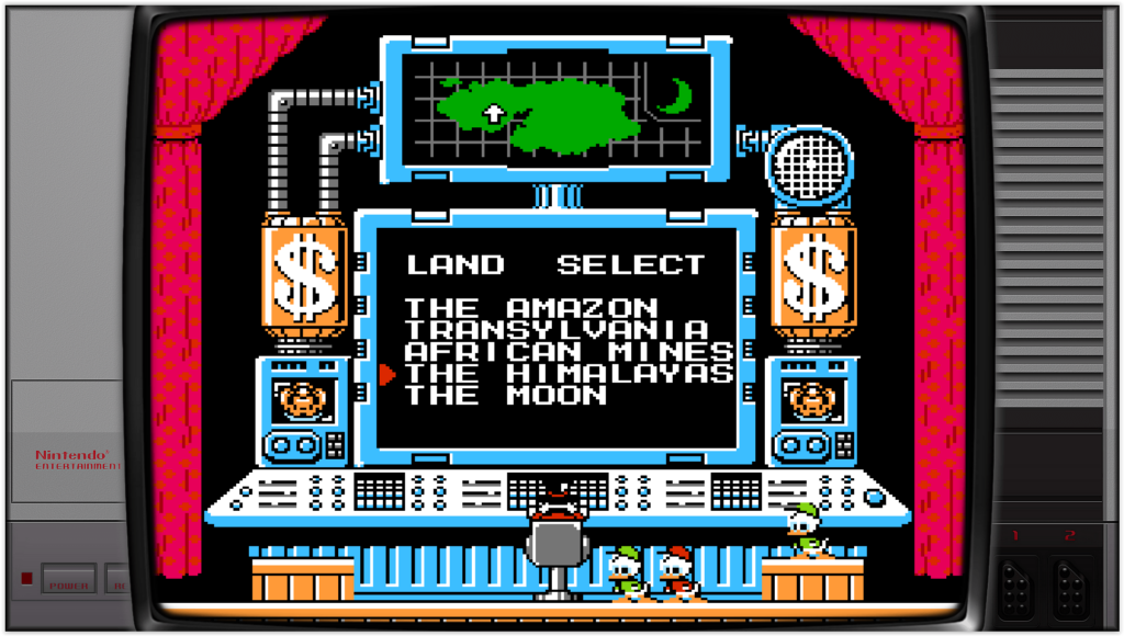 ducktales sur nes, écran de sélection des niveaux