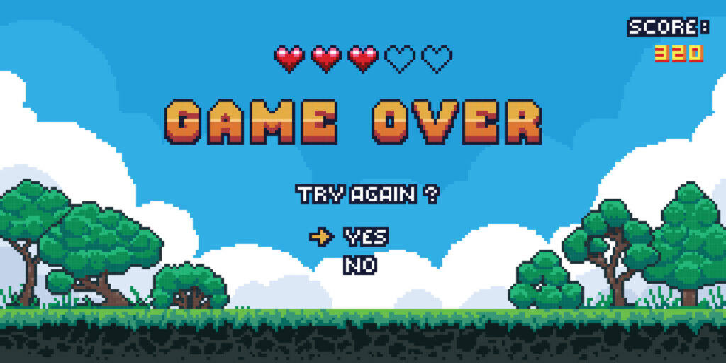 image pixel art d'un écran de game over