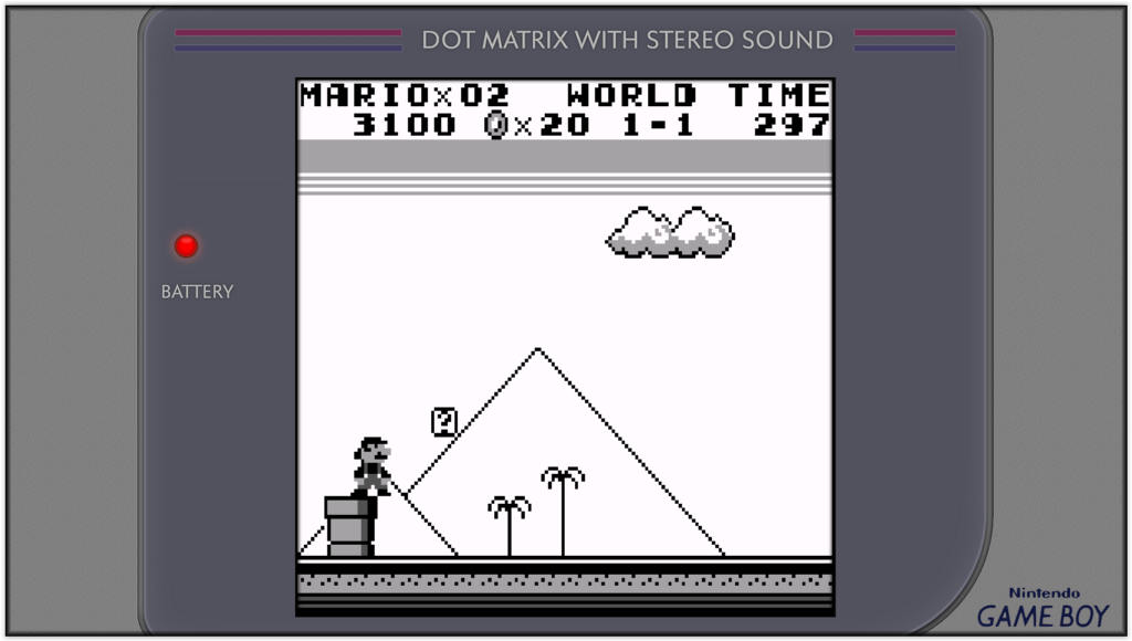 super mario land game boy, niveau 1 avec des pyramides